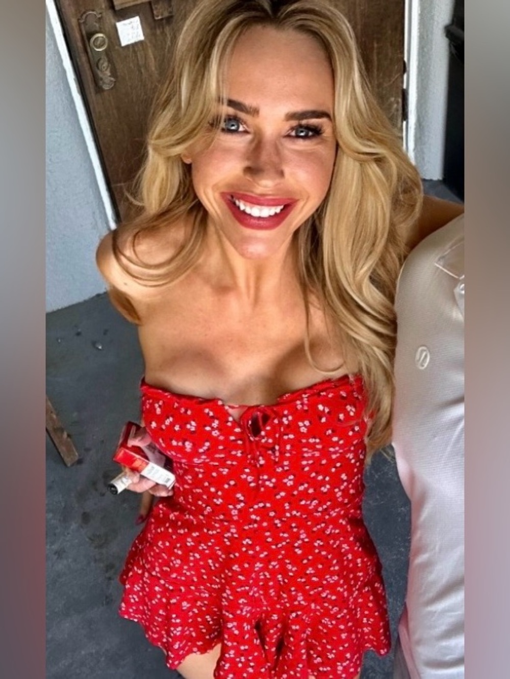 Red Strapless Floral Romper